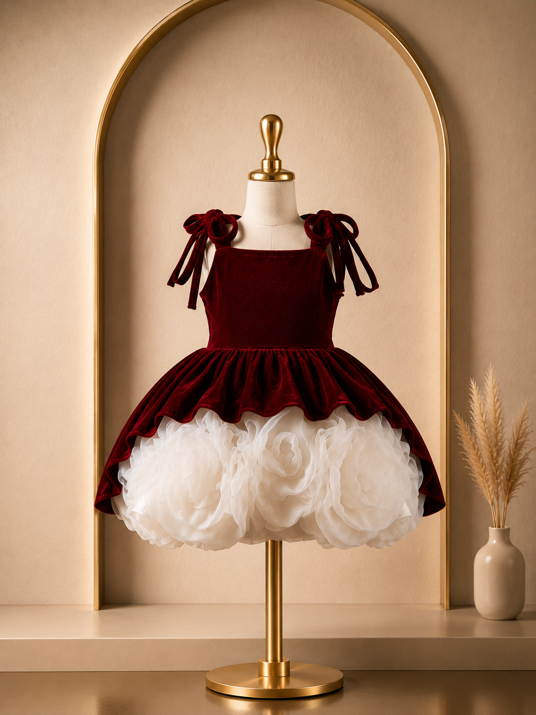 Tiggle Wiggle Burgundy Velvet Rosette Couture Dress