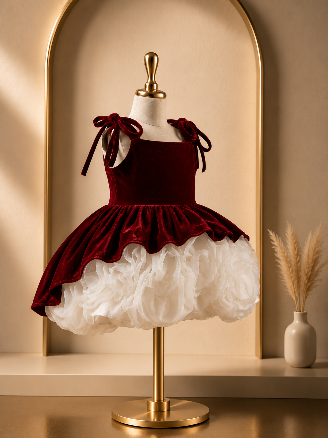 Tiggle Wiggle Burgundy Velvet Rosette Couture Dress