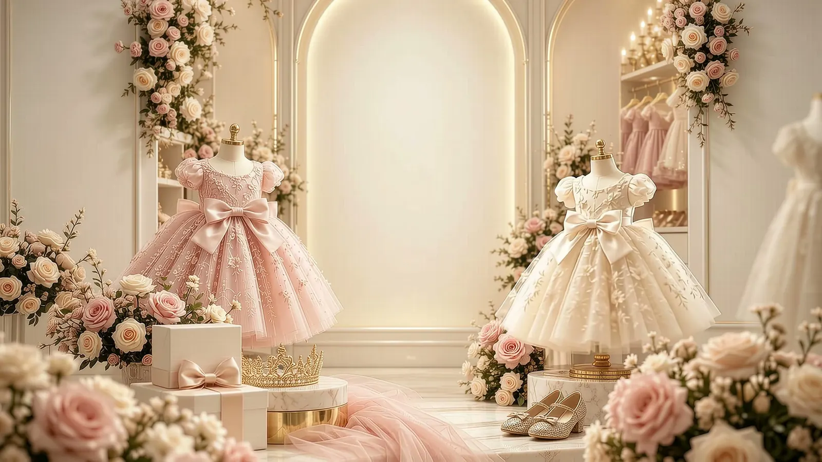 Tiggle Wiggle atelier with a cream tulle dress on its mannequin