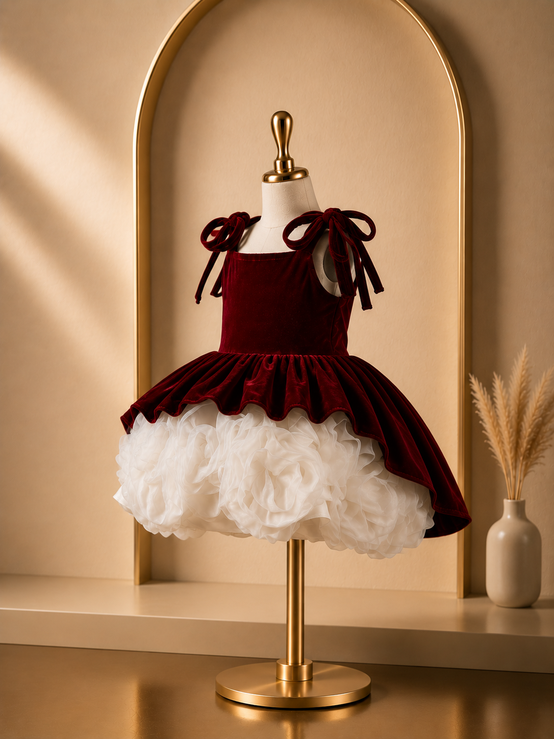 Tiggle Wiggle Burgundy Velvet Rosette Couture Dress