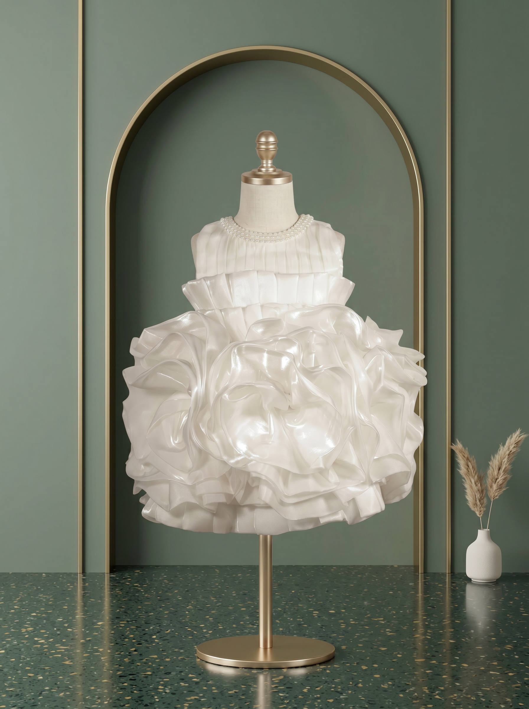 Ivory Pearl Ruffle Couture Dress