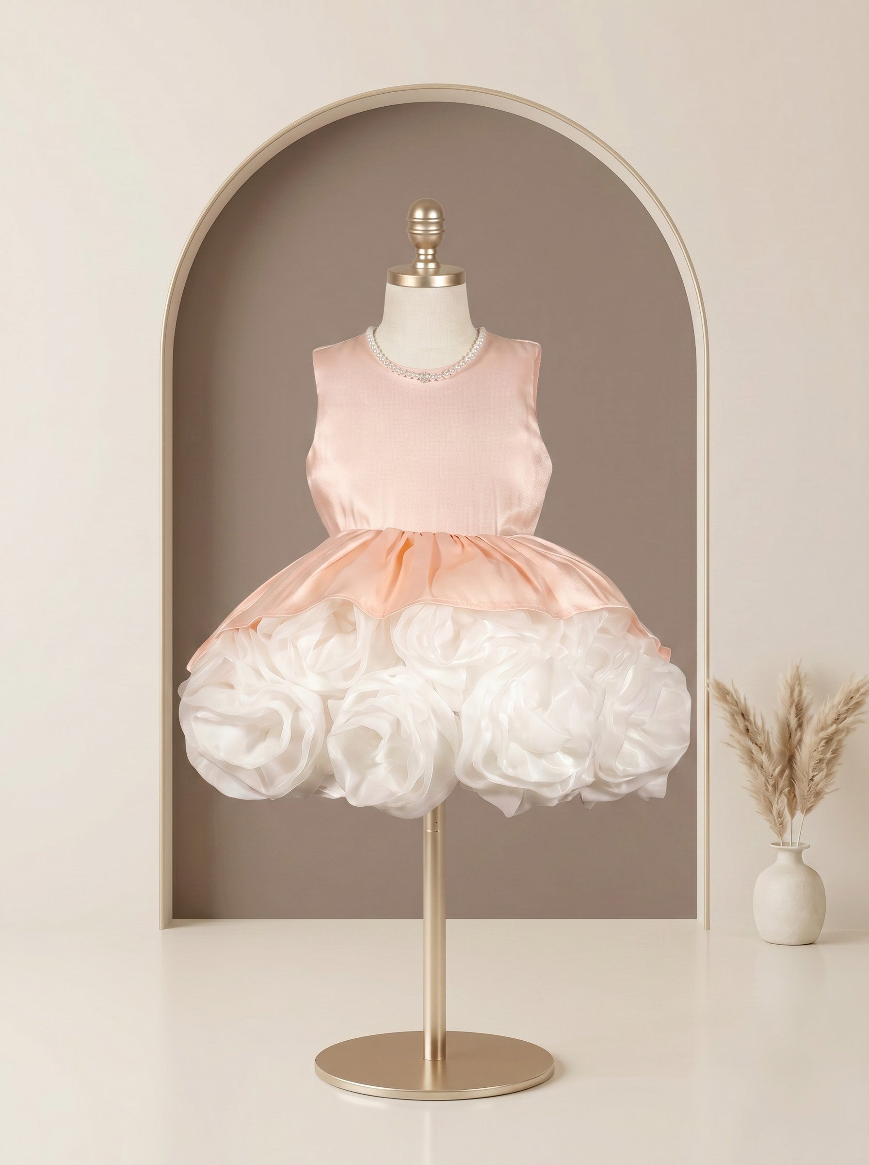 Peach Pearl Rosette Dress